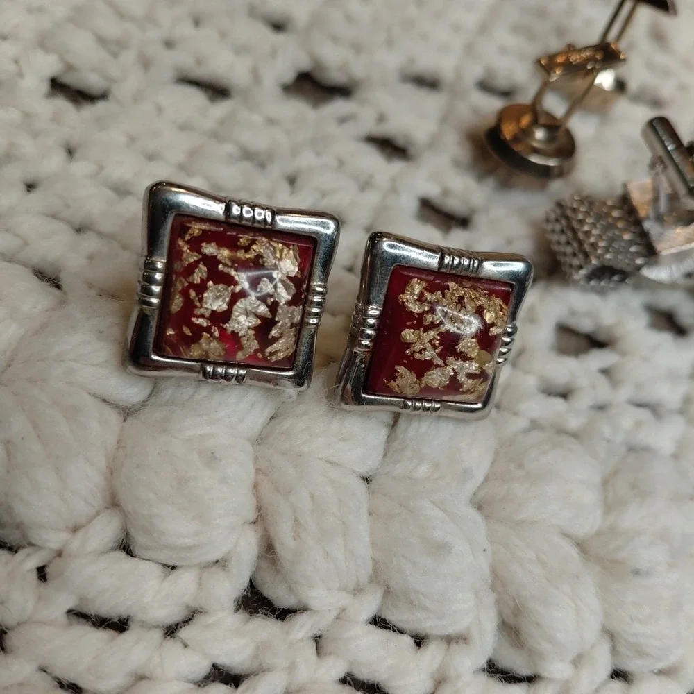 Vtg Lot 2 Swank & 1 Hickok Cufflinks Mesh Wrap Blue Cabochon Luxury‎ Designer